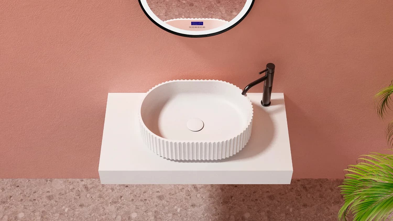 Vasque à poser ronde cannelée Olympia — showroom AZER à Rennes